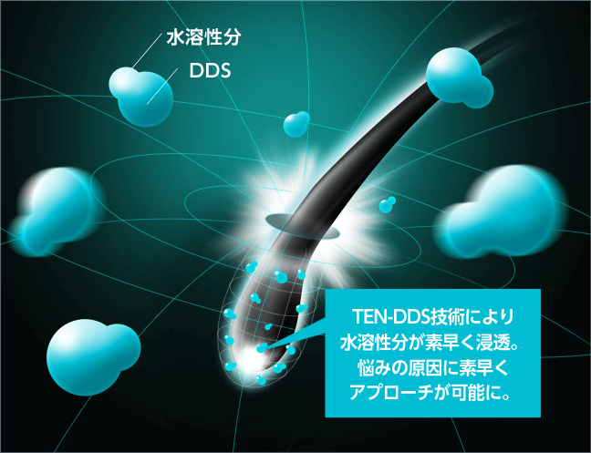 TEN-DDS技術により水溶性分が素早く浸透。悩みの原因に素早くアプローチが可能に。